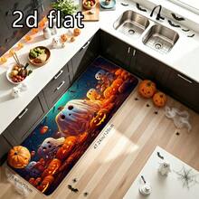1pc Halloween Spooky Forest Giant Ghost Pumpkin Print Non-Slip Kitchen Mat, Waterproof Oil-Resistant Creative Holiday Foot Mat, Cartoon Scene With Groups Of Ghosts, Pumpkins, Bats And Autumn Forest, Machine Washable, Suitable For Kitchen, Entryway, Bathroom, All Seasons - Multicolor - View 13