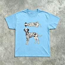 Women's T-Shirt With Dalmatian Dog Illustration T-Shirt |   Two Dalmatians On A Red Background Are Cool In The Summer - 淺藍色 - 查看 6