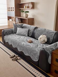 1pc Pet-Friendly Anti-Scratch 3D Tropical Leaf Jacquard Sofa Cover, Skin-Friendly Soft Vintage Botanical Print Wavy Edge Sofa Protector, Non-Slip Stain-Resistant Machine Washable, Suitable For Cat And Dog Owners - Multicolor - View 12