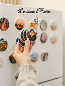 Personalized Round Button Magnets, Personalized Fridge And Locker Magnets, 2.25 Inch Round Photo Magnets, Suitable For Office And Kitchen, Locker. Perfect As Gifts For Family And Friends, Weddings, Christmas, Valentine's Day. - Multicolor - View 2