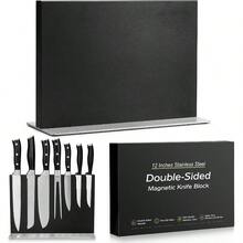 Double-Sided Magnetic Block, 12in Black Stainless Steel Holder Kitchen Countertop,  Space-Saving Storage Organizer - 12in + Black - View 1