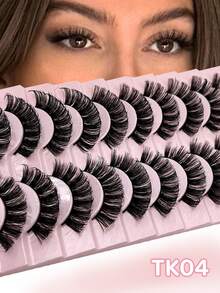 Soft 3D Russian Volume False Eyelashes, Thick & Curly Cartoon Style, 10 Pairs Full Upper Lashes - TK04 - View 2