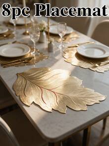 12pcs Gold Rectangular Leaf PVC Placemats, Waterproof & Oil-Proof Western Table Mats, Washable & Odorless Tableware Pads, Non-Slip Table Decor Mats, Suitable For Restaurant, Cafe, Homestay, Holiday, Party, Gathering, Birthday, Wedding, Dinner - Multicolor - View 13