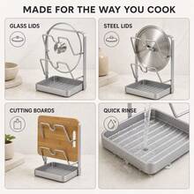 1pc/Kitchen Pot Lid Storage Rack, Made Of Thick Carbon Steel Material, Can Fix The Position Of Pot Lids And Spoons During Cooking. Multi-Functional Kitchen Pot Lid Storage Tool, Equipped With Detachable Drip Tray - Multicolor - View 6