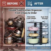 1PC Adjustable Pan Organiser Pot Saucepan Kitchen Storage Rack Holder Sturdy Shelf Double-Sided Pot Rack - View 5