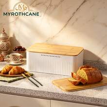 Myrothcane Kitchen Countertop Bread Storage Box, Fresh Bread Keeper With Natural Wood Lid, Modern White Food Container, Home Kitchen Organizer - Multicolor - View 6
