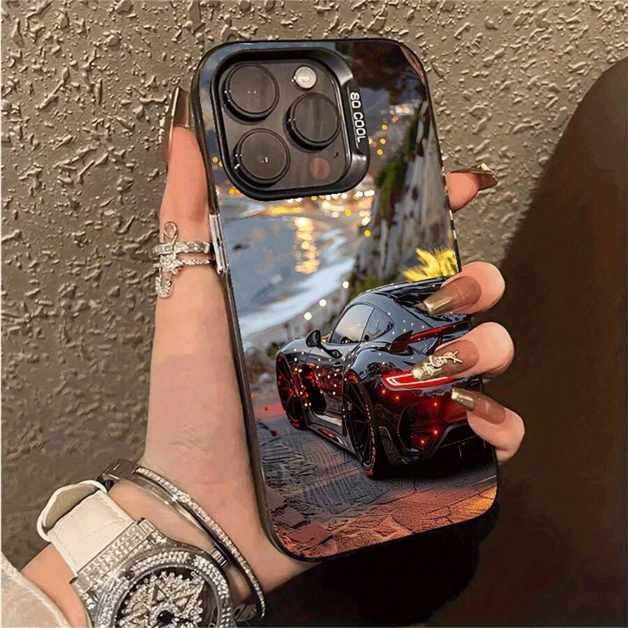 Stylish Sports Car Pattern Mobile Phone Case, Compatible With Apple 16Promax 16Pro 16Plus 16 15Promax 15Pro 15Plus 15 14Promax 14Pro 14 13Promax 13Pro 13 12Promax 12Pro 12 11Promax 11Pro 11, Fashionable Mobile Phone Shock Cover - 黑色 - 查看 1