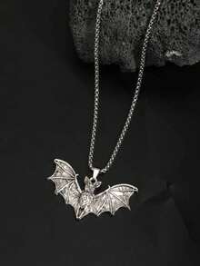 Vintage Gothic Punk Style Fashion Skull Bat Necklace, Gothic Halloween Dark Bat Pendant Necklace For Men And Women - Silver - View 2