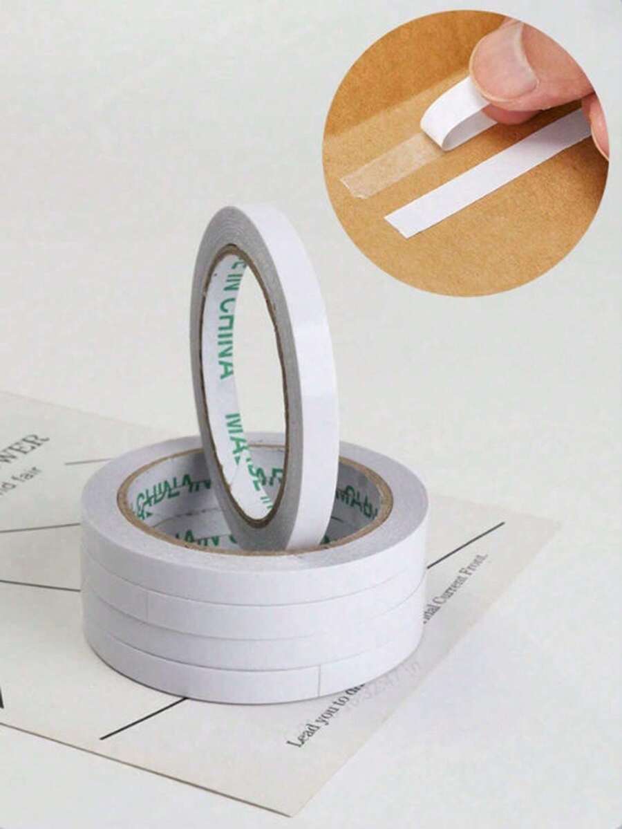 5 Rolls Double-Sided Tape, Suitable For Crafts, Art, Scrapbooking, Photography, Gift Boxes, Scrapbooking, Card Making, Paper Backing, Hand-Tearable, Suitable For Office And Student Use (5mm Width)