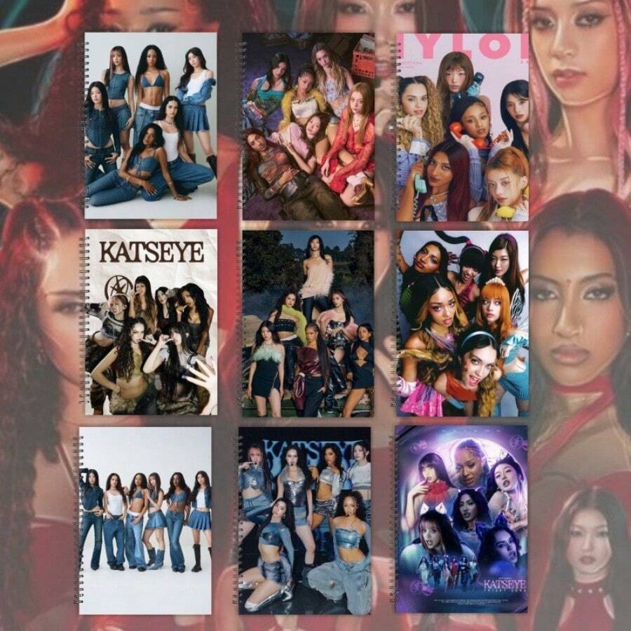 KATSEYE Y2K Girl Group Photo Spiral Notebook, 9 Different Group Cover Spiral Notebooks, International Girl Group Fan Merchandise, KATSEYE Denim / Magazine / Dark Mood Dual Cover Notebook, Six Members Full Group Photo Student Notebook Support Gift, Suitable For Classroom Notes, Fan Journal, Schedule Planning, Sticker Collage Background, Compatible With Offline Concert Support, Fan Circle Exchange, KATSEYE Global Fan Collection And Gift. - Multicolor - View 1