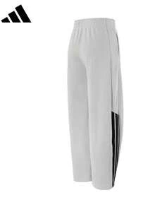 Adidas New Women's Casual Knitted Three-Striped Loose Straight Leg Sports Pants - Grey - View 2