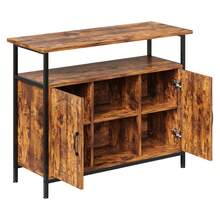 Devoko Kitchen Buffet In Vintage Wood Look, Sideboard With 2 Doors, Open Shelves, Wide Worktop, Black Metal Frame And Adjustable Feet, For Kitchen, Dining Room And Living Room - Rust Brown - View 5