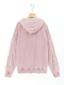 Damset med 2 delar: lös raglanrandig hoodie sweatshirt och draperade vida mjukisbyxor, höst - Rosa - Visa 5
