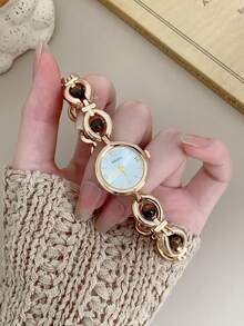 1pc Women's Gold/Green Watch, Minimalist New Small Dial, Elegant Fashion Versatile, Quartz Watch, Suitable For Daily Wear - Gold - View 3