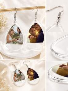 Custom Teardrop Photo Earrings, Elegant Personalized Dangle Earrings, Customized Text Jewelry, Customizable Wedding And Anniversary Gift, Bridal Gift - Style B - View 7