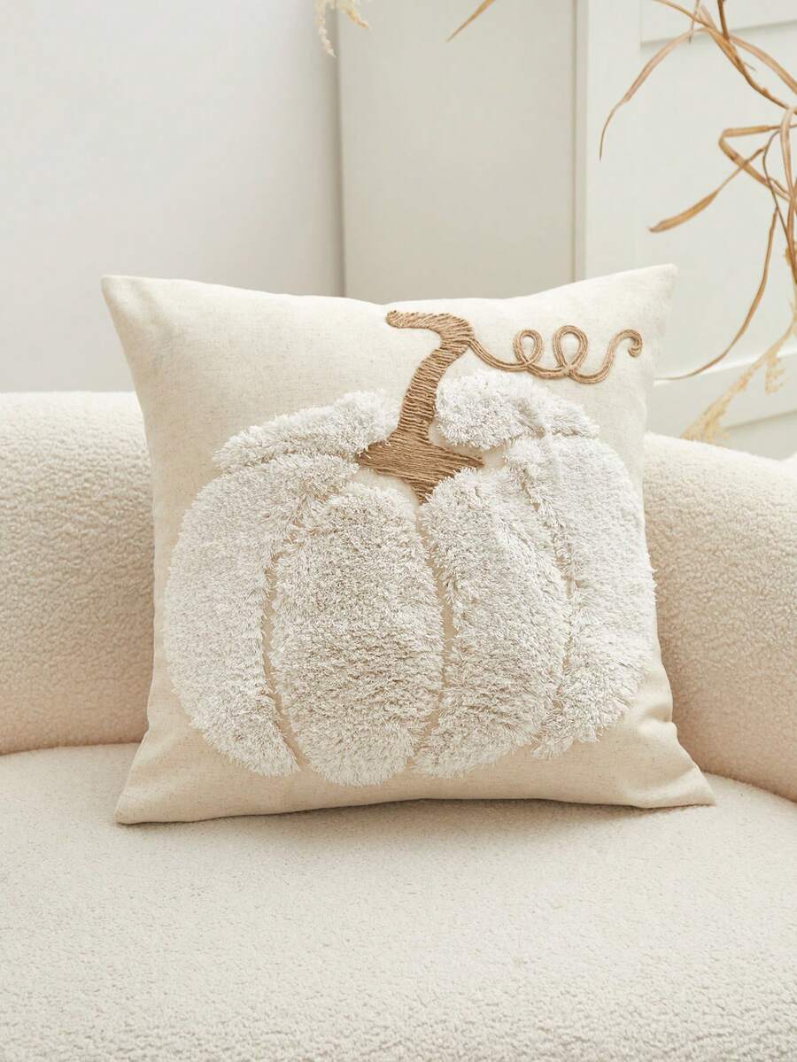 1件米色南瓜刺繡枕套，適合室內裝飾，感恩節裝飾，四季通用枕套，不含枕芯