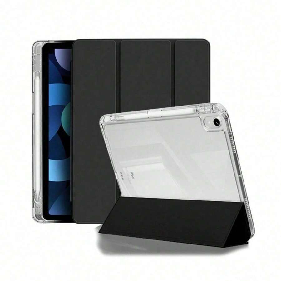 IPad-Tablet-Gehäuse: Hochwertiges Einfarbiges Tablet-Gehäuse.  (weiß, Schwarz, Rosa) Ultradünne TPU-Klappdeckel, Kompatibel Mit IPad Pro, Air, Mini (verschiedene Größen), Vollbildschutz, Weiche Rückdeckel, IPad-Zubehör | Leisure Design | Flexibeler Schutz, Schlaf-/Wekfunktion, Klappbarer Halter. IPad-Gehäuse. - Schwarz - Übersicht 1