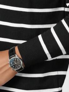 Men's Striped Crew Neck Long Sleeve T-Shirt, Vintage Collegiate Style Casual Pullover - Black - View 6