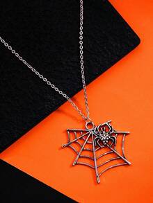 Punk Dark Gothic Spider Web Pendant Necklace, Niche Personalized Versatile Streetwear Ins Neck Accessory, Subculture - Silver - View 2