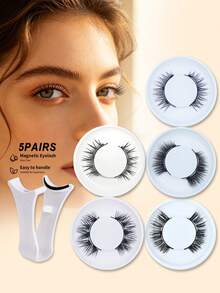 5 Boxes Magnetic False Eyelashes Set With 1 Applicator, No Glue Needed, Reusable, Natural Look, Multiple Styles, Easy To Wear, Suitable For All Occasions, Eyelash Extension Set, Practical Christmas Gift - Cat Eye Lashes - View 8