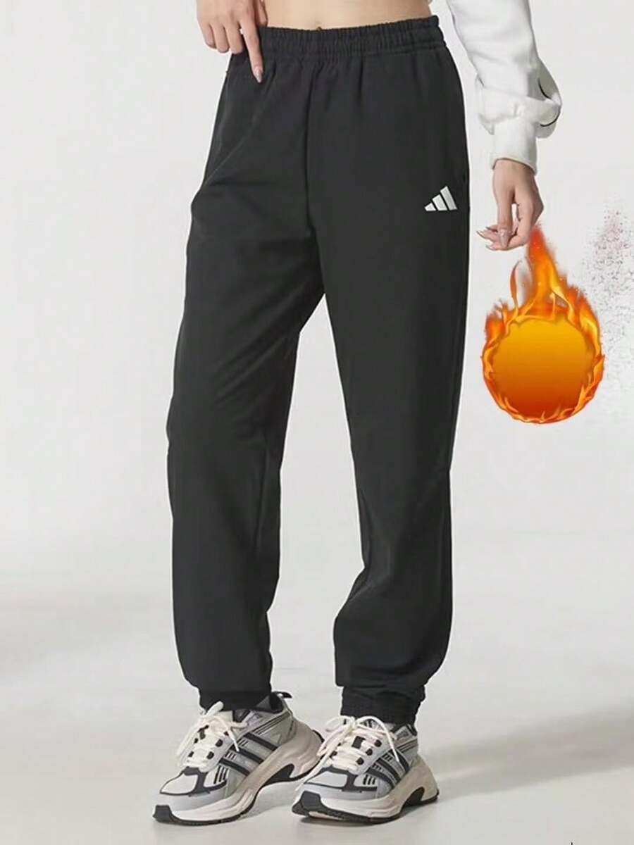 Adidas New Women's Trefoil Woven Fleece-Lined Warm Joggers - Black - View 1