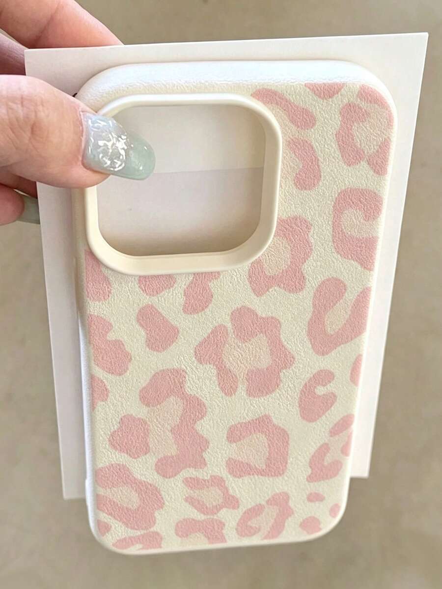 1PC Fashionable Cute Personalized Pink Asymmetrical Wavy Leopard Print Litchi Texture Soft Phone Case Compatible With IPhone 17/17 Pro/17 Pro Max/16/16 Pro/16 Pro Max/15/15 Pro/15 Pro Max/14/13/12/11 - Pink - View 1