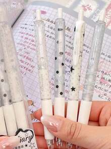 4pcs Polka Dot, Star, Bow Tie Black Retractable Pens, Smooth Writing 0.5mm Ballpoint Pens Suitable For Students - Multicolor - View 1