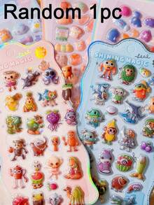 3D Embossed Cartoon Stickers, Cute & Fun Planner Decoration, DIY Crystal Girl - Multicolor - View 13