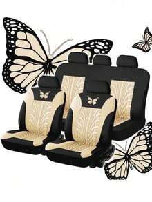 8pcs/9pcs/17pcs Breathable Car Seat Covers Set, Butterfly Pattern, With Soft Plush Steering Wheel Cover, Gear Shift Cover, Handbrake Cover And Rhinestone Plush Pendant, Create Comfortable Driving Experience - Multicolor - View 11
