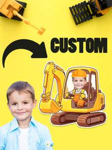 UNICCUT Custom Construction Site Theme Excavator Stickers With Face And Head Features, Personalized Excavator Driver Birthday Party Gift Sealing Labels - Multicolor - View 2