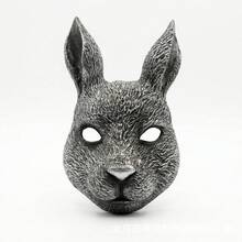 Two-Tone Realistic Rabbit Mask, 3D Plush Textured Breathable Animal Full Face Head Cover, Adult Easter Halloween Cosplay Costume, Escape Room Mystery Party Masquerade Funny Photo Prop - Multicolor - View 2