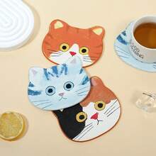 3pcs Heat-Insulating Coaster Set, Cute Cat Asymmetrical Anti-Scald Cup Mat - Multicolor - View 4