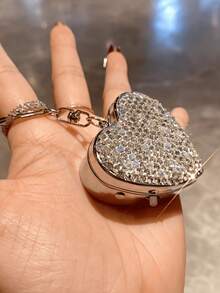 1 buah Kotak Penyimpanan Kosmetik Rhinestone Buatan yang Sangat Menarik dan Berkilau dengan Gantungan Kunci, Organizer Perhiasan Portabel, Dispenser Pil & Vitamin, Hadiah Kreatif - Perak - View 6