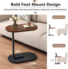 Mesa lateral versátil em C, com tampo de madeira e base metálica pesada para maior estabilidade. Design moderno e minimalista, ótima para usar como mesa de cabeceira ou mesa de jantar auxiliar. - Multicolorido - Visão 7