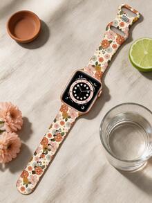 Bohemian Floral Print Silicone Watch Band, Compatible With Apple Watch 40mm 41mm 42mm 44mm 45mm 46mm 49mm Models, Fashion Soft Casual Sports Waterproof Rivet Buckle Strap, Suitable For Apple Watch Series Ultra/11/10/9/8/7/6/5/4/SE, Floral Element Men's Women's Smartwatch Band - UV037-multi-color - View 3