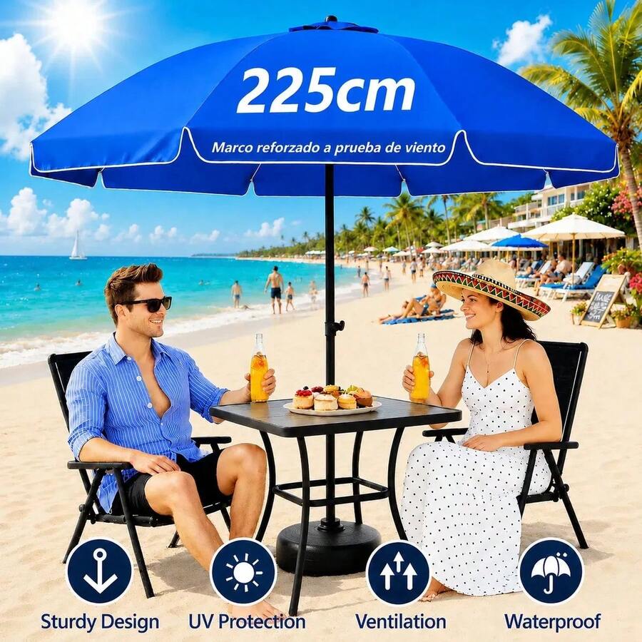 Sjrohe (1.9m X 2.25m) Sombrilla De Playa Jardín, Sombrilla Para Playa, Sombrilla Jardin, Sombrillas Exterior, Global Import Sombrilla De Playa Reforzada, Ideal Para Playa, Jardín, Terraza,Piscina Azul - Azul - Ver 1