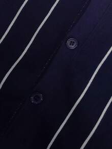WAIT HIM Men's Casual Striped Crew Neck Cardigan - Blue - View 7