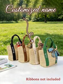 1pc Customizable Personalized Woven Bag, One Shoulder/Crossbody Straw Bag, Large Capacity Women's Handbag, Customizable Woven Bag, Beach Bag, Women's Tote Bag, Shoulder Bag, Handbag, Customizable Personalized Text And Letters, Suitable For Shopping, Travel, Vacation And Outdoor Beach Use, Reusable, Large Capacity, Fashionable Minimalist Exquisite, Unique Gift For Girlfriend, Mother, Friend, Best Friend And Family - Multicolor - View 11