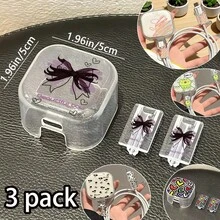 Kompatibel dengan Casing Pelindung Charger Apple 18/20W, Kabel Data Anti Jatuh Anti Pecah Bahan TPU Tahan Aus, Pelindung Berkualitas Tinggi, Motif Katak Lucu dan Motif Bunga Hitam/Pola Pita Ungu Hitam/Pola Hati Berwarna-warni/Pola Hati Pelangi, Set Kombinasi 3 Bagian - MultiWarna - View 1
