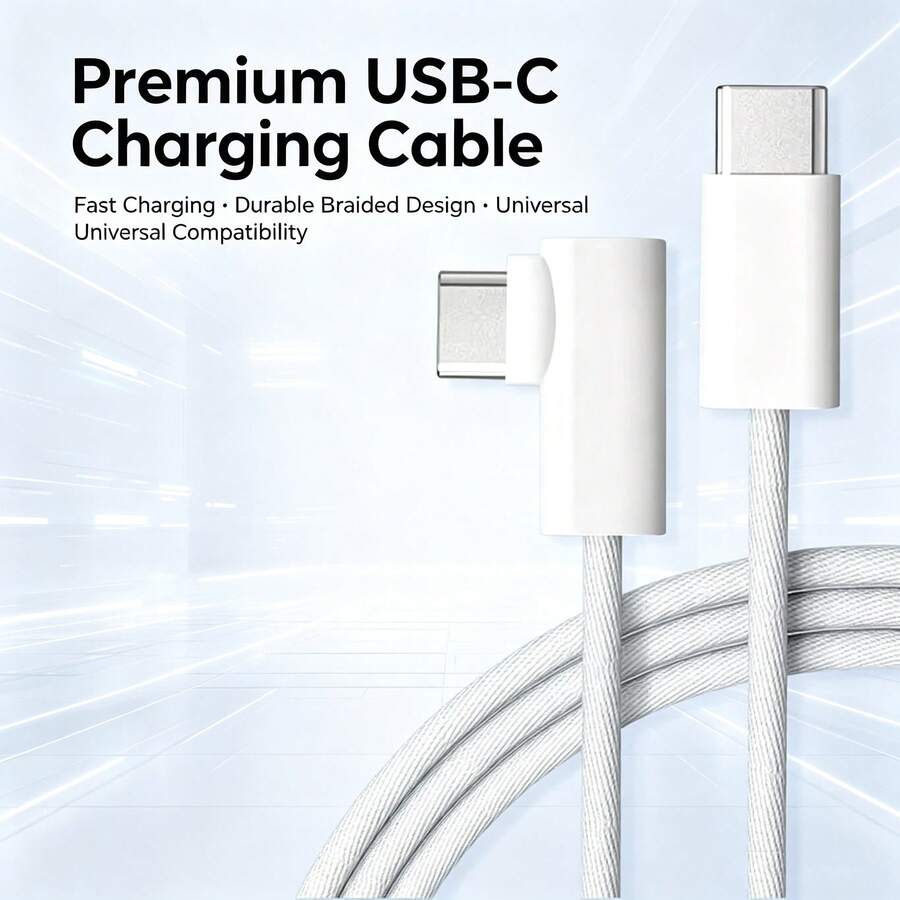 1 buah Kabel Pengisian Daya Ponsel Tahan Lama 3,3 kaki/100 cm Kabel Data Pengisian Daya Jalinan Tekukan 90° Kabel Pengisian Cepat Transfer Data Efisien Kabel Pengisian Cepat Kompatibel Dengan Ponsel Seri 17/16 Pro Max/16 Pro/16 Plus/16/15 - Putih - View 1