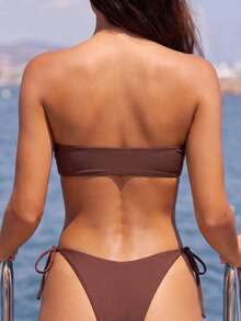 2026 Ultima Moda Abbigliamento da Spiaggia Sexy Elegante Stile Influencer Decorazione con Nappine Bohémien Bikini a Due Pezzi con Spacco Stile Vacanza Set Costume da Bagno Donna Estate - Marrone rossastro - Visualizzare 7