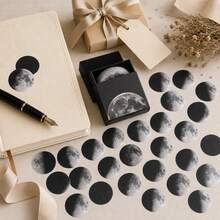 45pcs/Box Calendar Moon Phase Decorative Stickers For Laptop, Planner, Scrapbook, Cup, Diary, Notebook, Photo Album, Phone Case - Moon - View 2