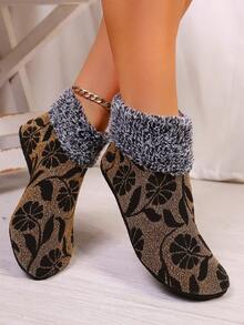1 Pair Women's Winter Floor Socks, Floral Print Women's Indoor Home Socks - Multicolor - View 9