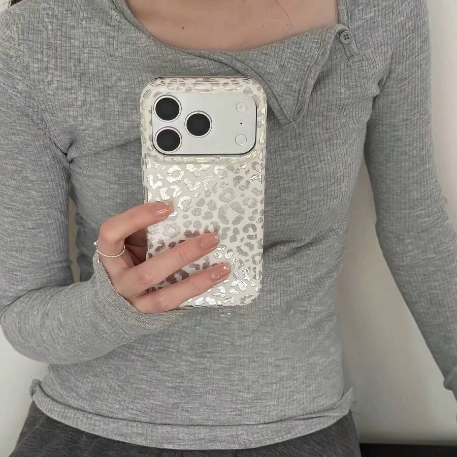 Fashionable Phone Case, Minimalist Design, White And Pink Leopard Print Pattern, Suitable For IPhone 11 12 13 14 15 16 17Pro Max XR X/XS - White - View 1