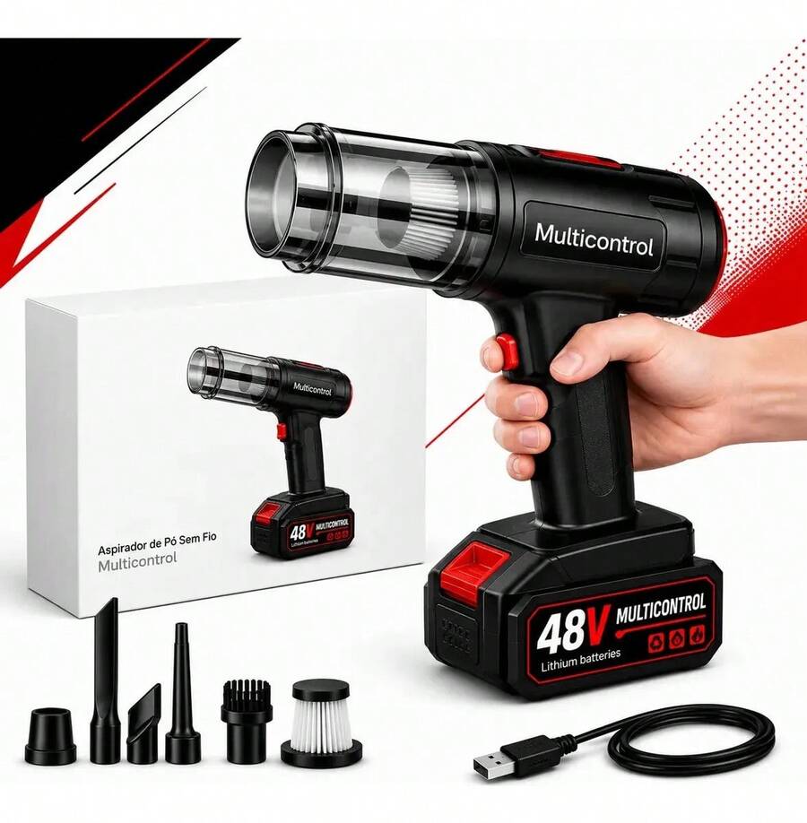 Aspirador De Pó Soprador Com 2 Baterias De 48v Recarregáveis 3000mAh Portatil Turbo Multifuncional - Aspirador 21 - Visão 1