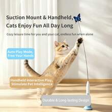 Rechargeable Automatic Butterfly Cat Teaser Toy, 2 In 1 Handheld & Suction Cup Mount Interactive Kitten Play Wand, 360° Rotating Flexible Steel Wire Indoor Cat Exercise Toy With Catnip Compartment - Blue and White - View 4