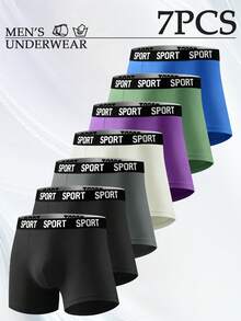7 Pcs Men's Slim Fit Long Style Flat Cornered Underwear-Soft, Fitness Boxing, Sports, Suitable For Participating In Various Outdoor Activities. - Multicolor - View 1