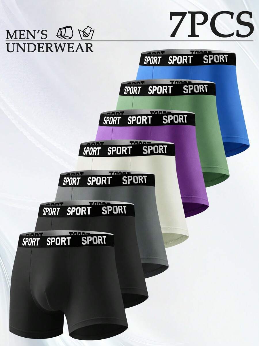 7 Pcs Men's Slim Fit Long Style Flat Cornered Underwear-Soft, Fitness Boxing, Sports, Suitable For Participating In Various Outdoor Activities. - Multicolor - View 1