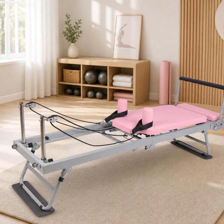 Collapsible Pilates Reformer Machine For Home Gym – Pink, Dual Resistance Springs & Cords, Portable Professional Pilates Equipment, Quiet Workout For All Levels - Pink - View 1