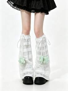 Japanese Style Summer Sweet Hot Girl Bow Flared White Thin Lace Ruffle Leg Warmers - White - View 5